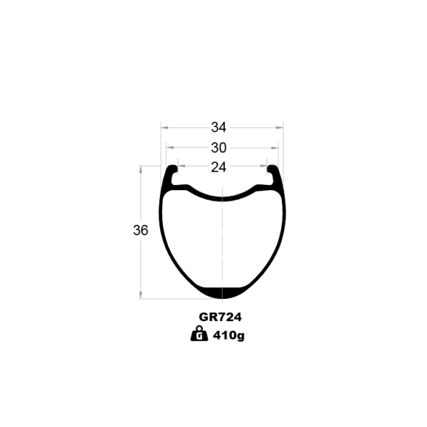 GR724 700C GRAVEL RIMS CROSS SECTION