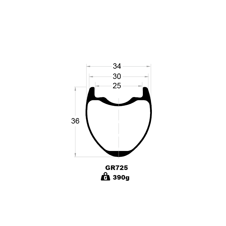 GR725 700C GRAVEL RIMS CROSS SECTION